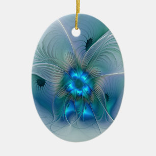Adorno De Cerámica Ovaciones de pie, fractal azul turquesa abstracto