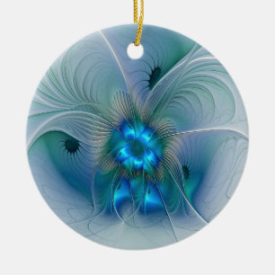 Adorno De Cerámica Ovaciones de pie, fractal azul turquesa abstracto