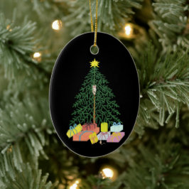 Adorno De Cerámica Oval negro de árbol de Navidad