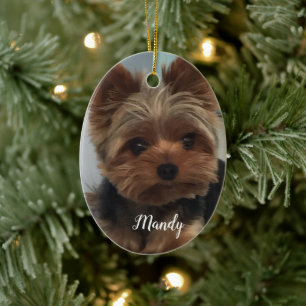 Adorno De Cerámica Oval Yorkie Ornament