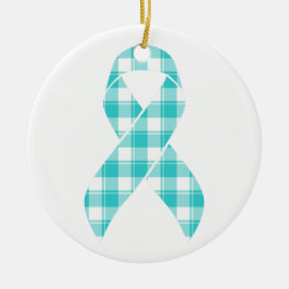 Adorno De Cerámica Ovarian Cancer Awareness Plaid Teal Ribbon