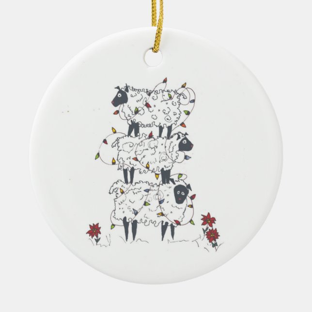 Adorno De Cerámica Ovejas apiladas en el navidad (Frente)