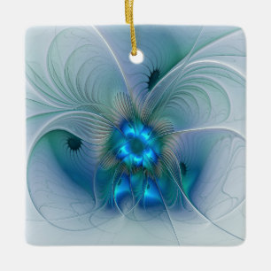 Adorno De Cerámica Ovejas en pie, abstracto fractal turquesa azul