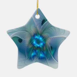 Adorno De Cerámica Ovejas en pie, abstracto fractal turquesa azul