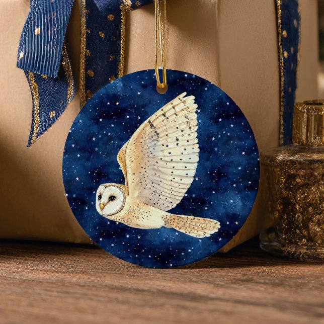 Adorno De Cerámica Owl Flying Across Starry Night First Xmas Photo (Subido por el creador)