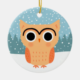 Adorno De Cerámica Owl Happy Owlidays Winter Snow Holiday