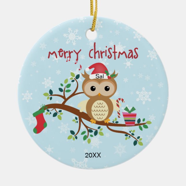 Adorno De Cerámica Owl In the Tree Navidades (Frente)