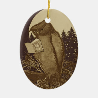 Adorno De Cerámica Owl leyendo un libro de Moonlight