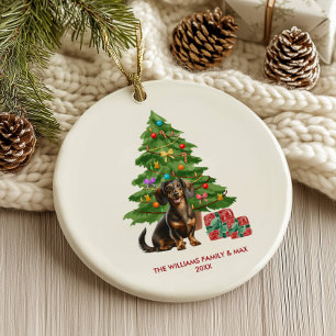 Adorno De Cerámica Pachón Teckel Personalizado Navidad