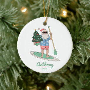 Adorno De Cerámica Paddle Board Santa Navidad