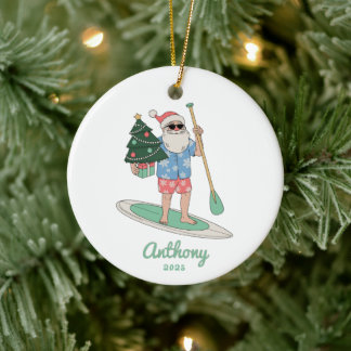 Adorno De Cerámica Paddle Board Santa Navidades