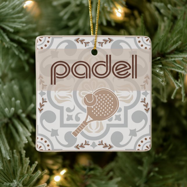 Adorno De Cerámica Padel Ornament-Spanish Tile Vibes in Taupe & Brown (Árbol)