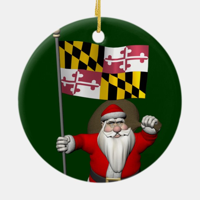 Adorno De Cerámica Padre Navidad Con Bandera De Maryland (Atrás)