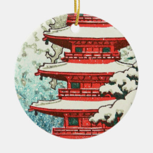 Adorno De Cerámica Pagoda en la nieve Kawase Hasui shin hanga arte