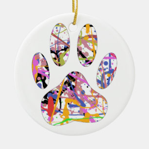 Adorno De Cerámica Paint Splatt Dog Paw Print