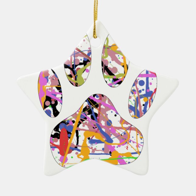 Adorno De Cerámica Paint Splatt Dog Paw Print (Frente)