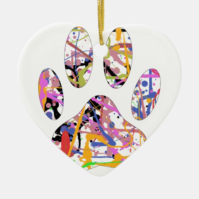 Adorno De Cerámica Paint Splatt Dog Paw Print (Frente)