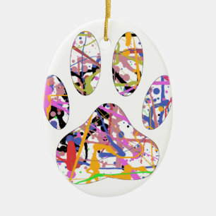 Adorno De Cerámica Paint Splatt Dog Paw Print