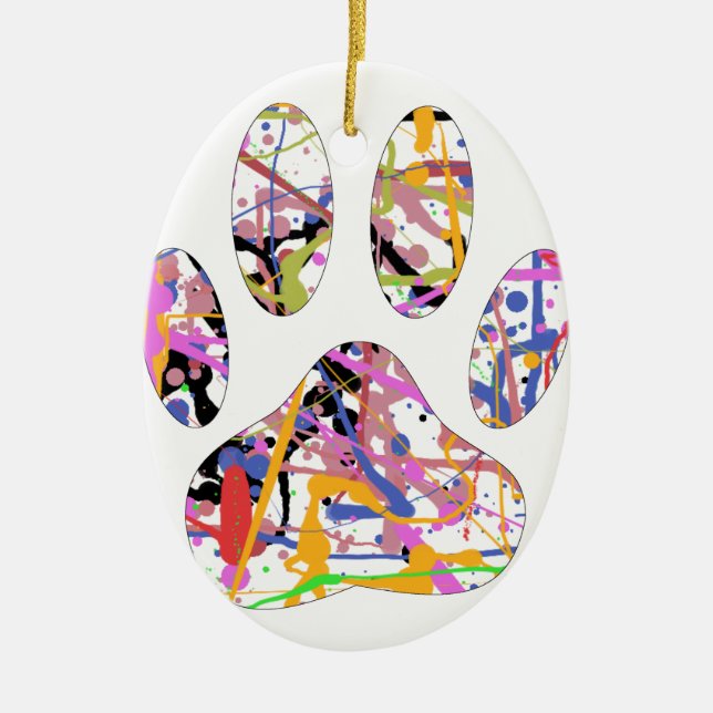 Adorno De Cerámica Paint Splatt Dog Paw Print (Frente)