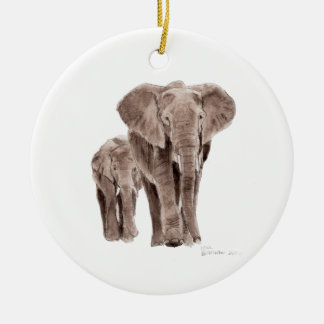 Adorno De Cerámica pair of elephants tree ornament