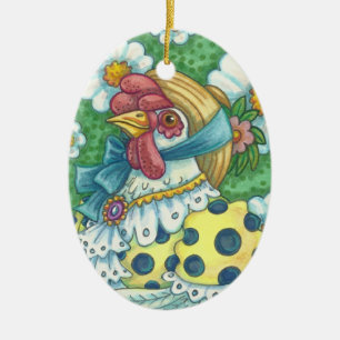Adorno De Cerámica PAÍS HEN, POLKA DOT CHICKEN ORNAMENT Oval