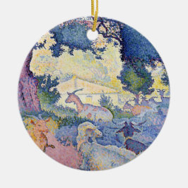 Adorno De Cerámica Paisaje con cabras (por Henri-Edmond Cross)