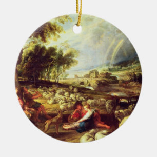 Adorno De Cerámica Paisaje con el arco iris (aceite en lona)