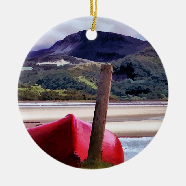 ADORNO DE CERÁMICA PAISAJE DE BOTE Y MONTAÑA (Frente)