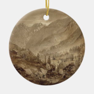 Adorno De Cerámica Paisaje de la montaña, Macugnaga, 1845 (pluma y