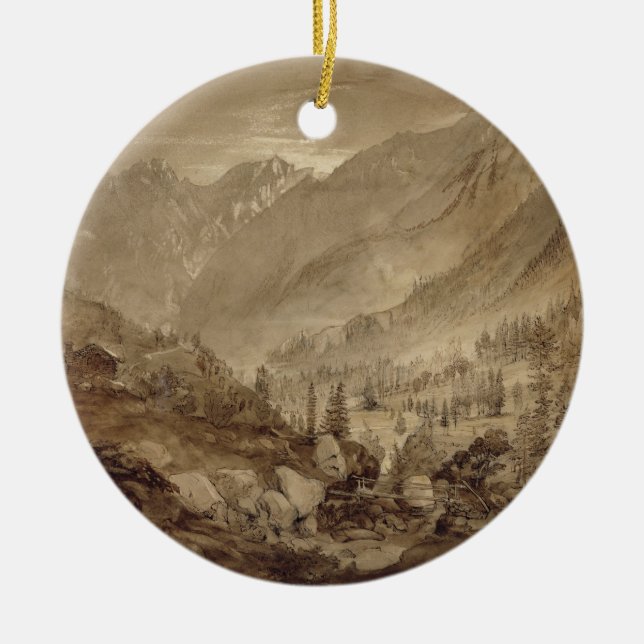 Adorno De Cerámica Paisaje de la montaña, Macugnaga, 1845 (pluma y (Frente)