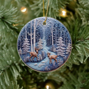 Adorno De Cerámica Paisaje Forestal de Invierno de 3D Embroidered Loo