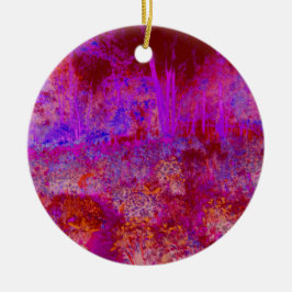 Adorno De Cerámica Paisaje Impresionista Rojo y Magenta Alucinante