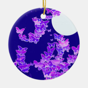 Adorno De Cerámica Paisaje lunar con mariposas - lila, azul oscuro