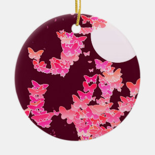 Adorno De Cerámica Paisaje lunar con mariposas - rosa, borgoñona