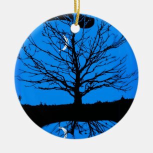Adorno De Cerámica Paisaje lunar en azul cobalto y negro
