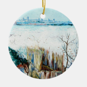 Adorno De Cerámica Paisaje nevado con Arlés de Vincent van Gogh