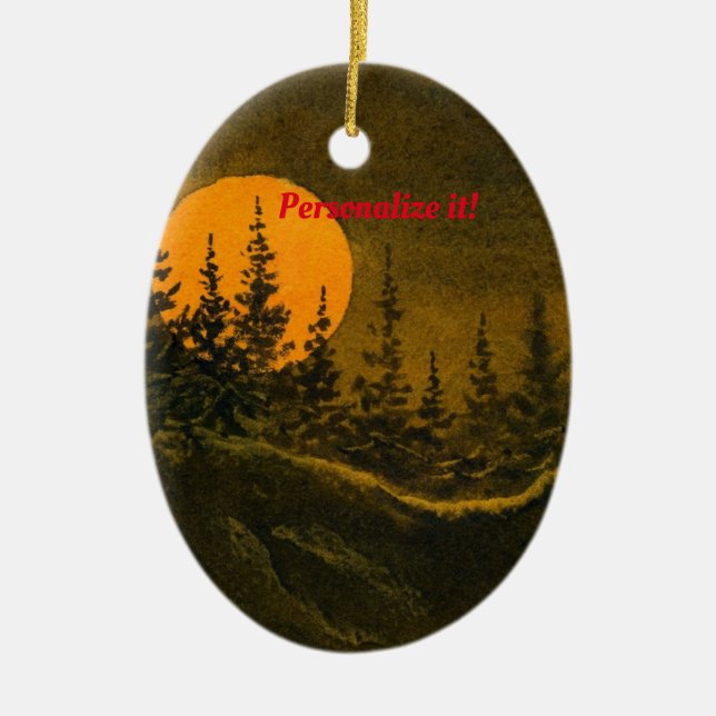 Adorno De Cerámica Paisaje nocturno de campo; luna de caza o luna de  (Frente)