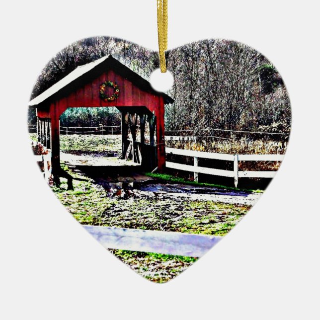 Adorno De Cerámica Paisaje rojo del puente cubierto (Frente)