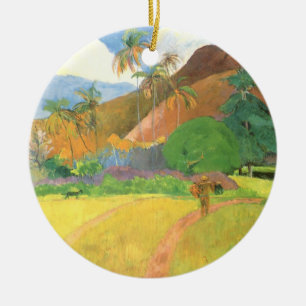 Adorno De Cerámica Paisaje tahitiano, montañas Tahiti, Paul Gauguin