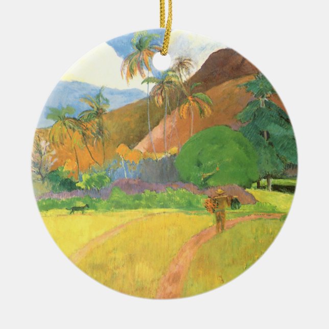 Adorno De Cerámica Paisaje tahitiano, montañas Tahiti, Paul Gauguin (Frente)