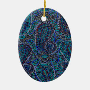 Adorno De Cerámica Paisley Azul Indio Boho Clásico Vintage