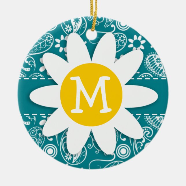 Adorno De Cerámica Paisley turquesa oscuro; Daisy (Frente)