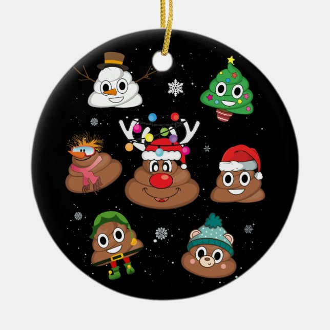 Adorno De Cerámica Pajama, Navidades de Emoji de caca (Frente)