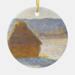 Adorno De Cerámica Pajar de trigo en la mañana, efecto de nieve por C