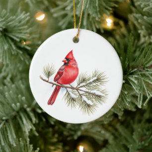 Adorno De Cerámica Pájaro Cardenal Acuarela Navidad Fiesta Amante