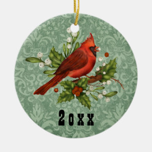 Adorno De Cerámica Pájaro Cardenal Rojo Vintage Navidad Año C