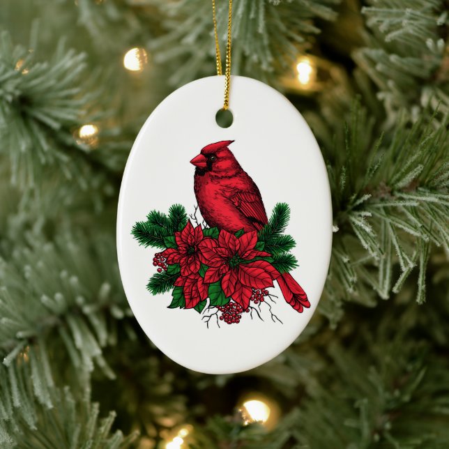 Adorno De Cerámica Pájaro cardinal, ilustracion Navidad (Árbol)