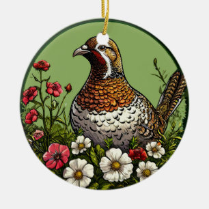 Adorno De Cerámica Pájaro Colorido con Marco Floral
