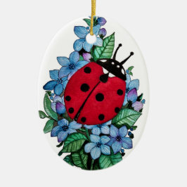Adorno De Cerámica Pájaro De Ladybird Acuarela Con Flores Salvajes Az