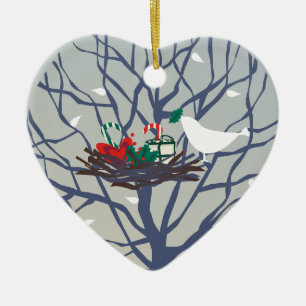 Adorno De Cerámica Pájaro en la jerarquía en el navidad